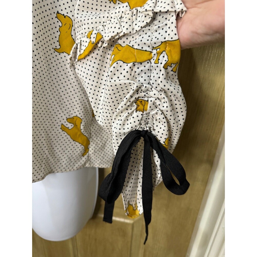 Zara Dachshund Dog Polka Dot Print Top Blouse Novelty Size Medium - Picture 4 of 6